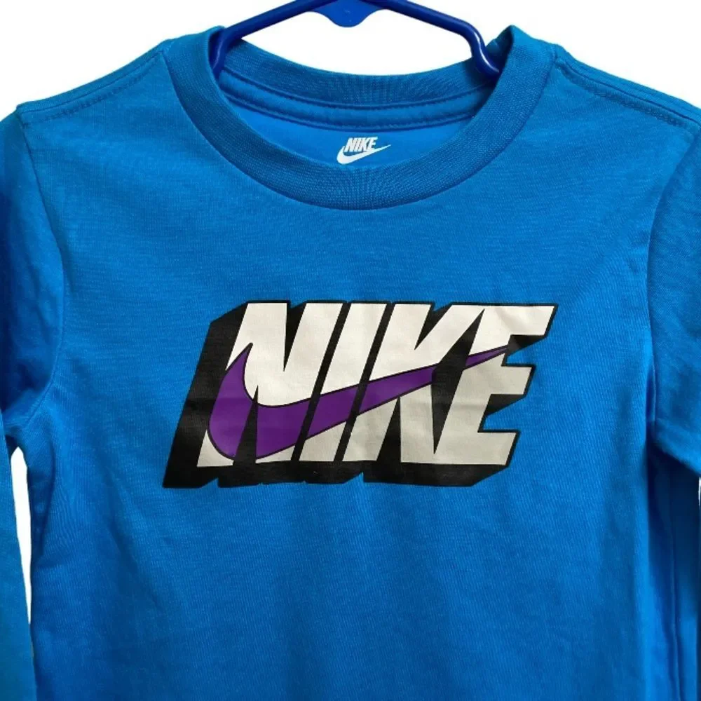 NWT Nike Toddler Long Sleeve Logo T-Shirt Tee Size 2T 1-2 Years Blue Vacation